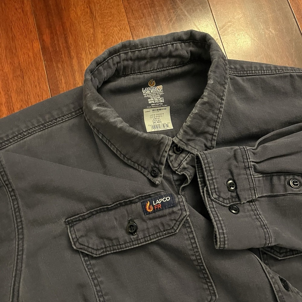 Lapco Shirt Men Xxl Gray Fr Flame Resistant Workwear 2xl Button Down Cat2 2112
